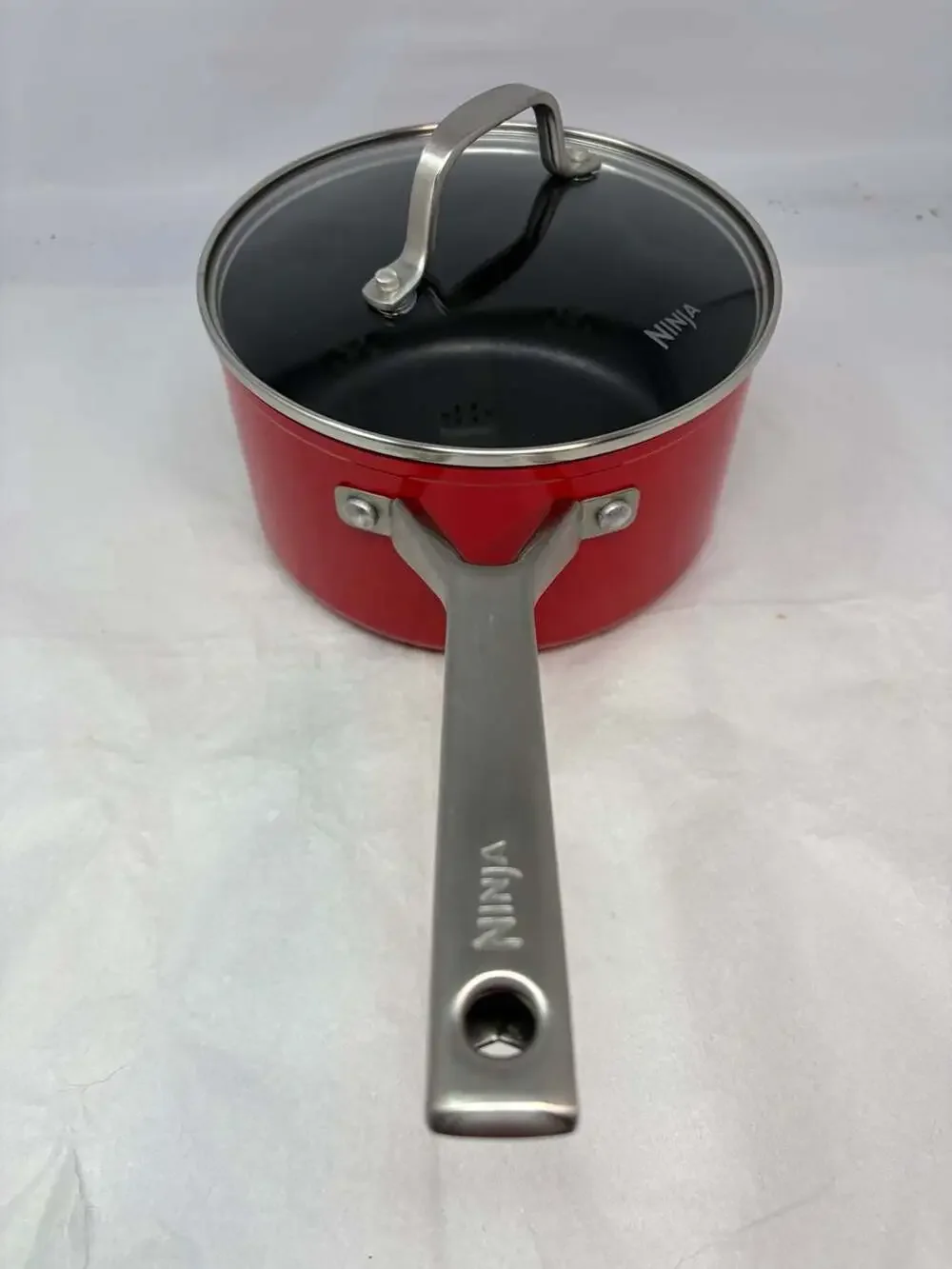 Ninja Foodi NeverStick 2.5-Quart Essential Saucepan with Glass Lid, Red